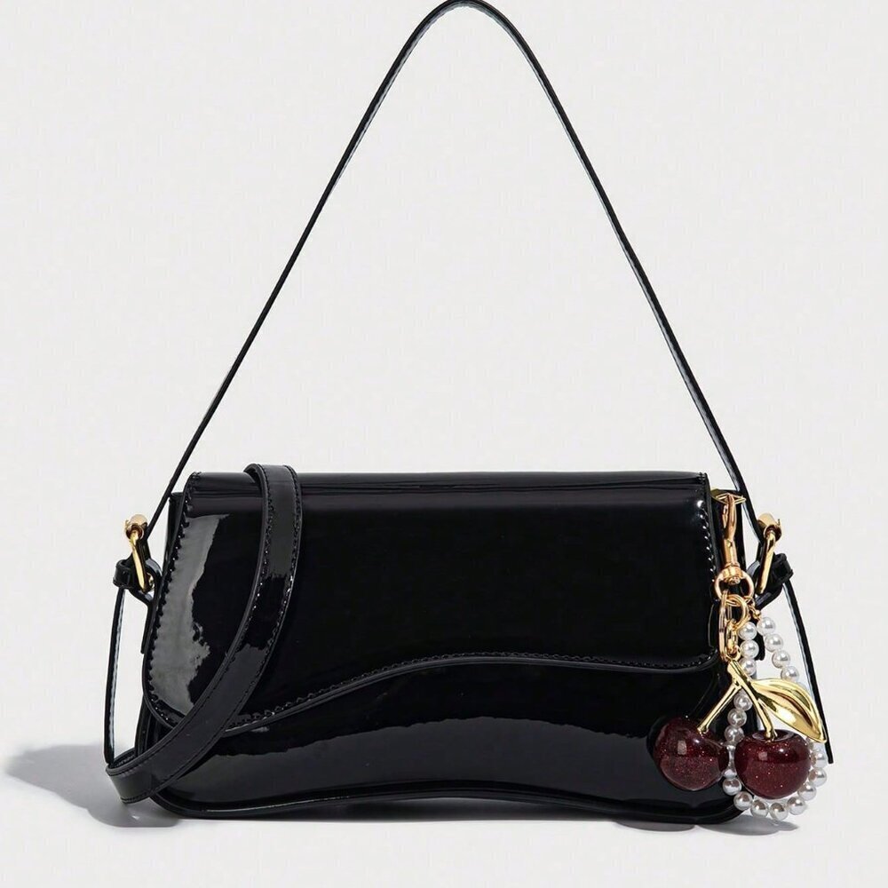 Black Elegant Women's Crossbody Patent Faux Leather Handbag